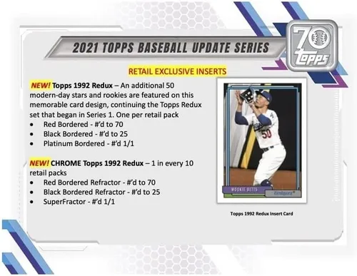 Vista 4 de Caja de hobby 2021 Topps Update Baseball (24 paquetes/14 tarjetas, 1 paquete plateado, Auto o Mem)