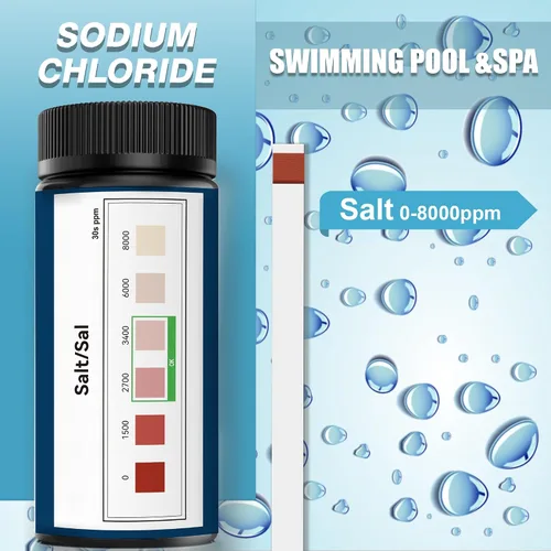 Vista 2 de Tiras de prueba de piscina de agua salada,0-8000 ppm,Kit de tiras reactivas de sal