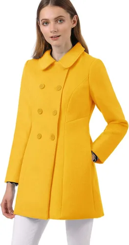 Vista 2 de Allegra K - Gabardina larga de invierno con cuello Peter Pan y botonadura doble para mujer