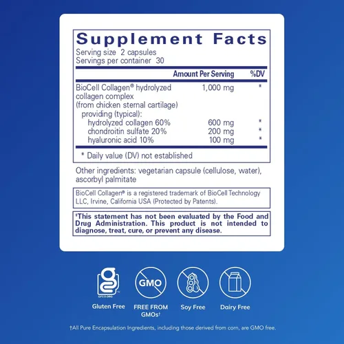 Vista 2 de Pure Encapsulations Collagen JS - Salud de la piel y las articulaciones* - 1,000 mg de colágeno BioCell hidrolizado - Sin gluten y sin OGM - 60