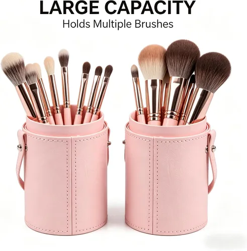 Vista 7 de PU Leather Makeup Storage Holder Cosmetic Cup, Travel Makeup Brush Holder Organizer Case with Button Closure, Portable Cosmetic Brush Storage