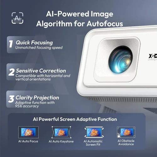 Vista 3 de Proyector con WiFi y Bluetooth compatible con proyector inteligente portátil 4K 1080P, XGODY Gimbal A1 enfoque automático, corrección trapezoidal