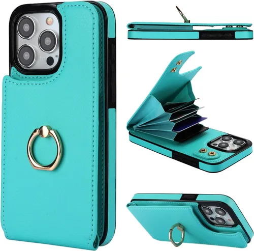 Vista 11 de Folosu Funda compatible con iPhone 15 Pro Max con soporte para tarjetas, rotación de 360°, soporte de anillo de dedo con función atril, bloqueo Negro