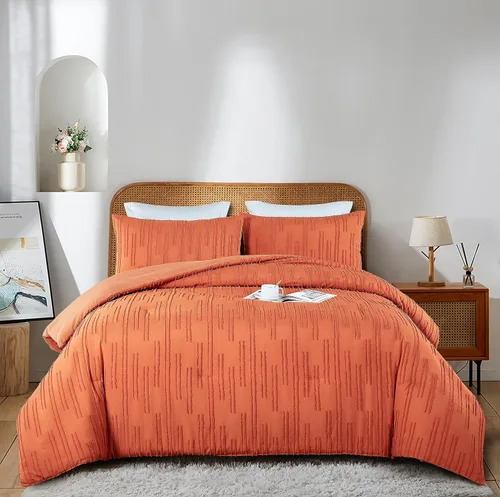 Vista 2 de Ikawaapurry Juego de edredón de tamaño Queen de color naranja quemado salvia, para cama Queen, estilo rústico, bohemio, esponjoso, ligero