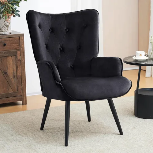Vista 7 de Furniliving Silla de Acento de Terciopelo Moderna Tapizada Sillón Lateral con Patas Cónicas Sillas de Sofá con Respaldo Alto Acolchadas con Botones