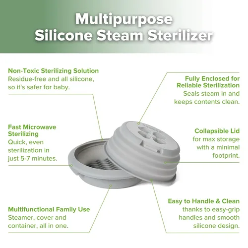 Vista 5 de Haakaa Esterilizador y vaporizador multiusos de silicona para microondas, esterilizador de microondas plegable reutilizable para biberones, piezas
