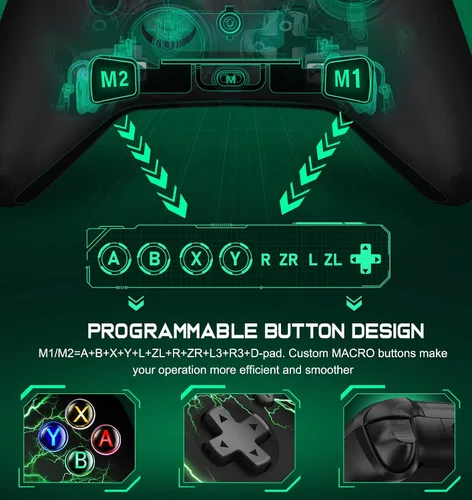 Vista 3 de EXTREMECOOL Controladores de interruptor, controlador inalámbrico Switch Pro con LED de respiración RGB, macro, turbovibracióncontrol de movimiento