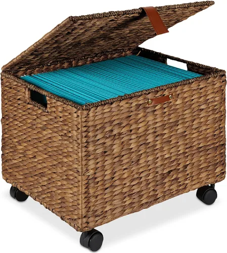 Vista 8 de Best Choice Products Archivador Rodante de Jacinto de Agua Tejido a Mano, Organizador de Archivos Móvil para Carpetas Colgantes con Tapa y Ruedas