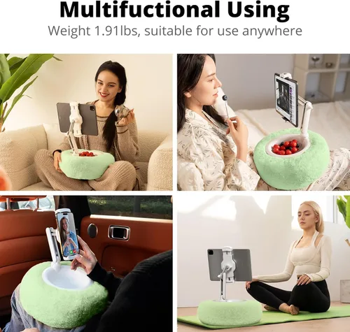 Vista 2 de SupeDesk Soporte de almohada para tableta para cama, soporte ajustable para tableta con cuenco desmontable para aperitivos, soporte para teléfono