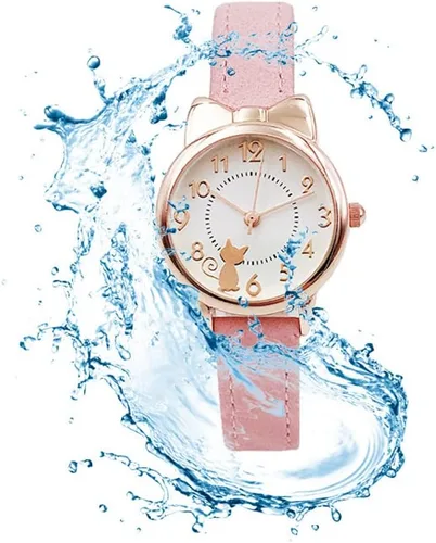 Vista 6 de PASNEW Reloj analógico clásico de cuarzo para niños, impermeable, con esfera de flores, correa de cuero