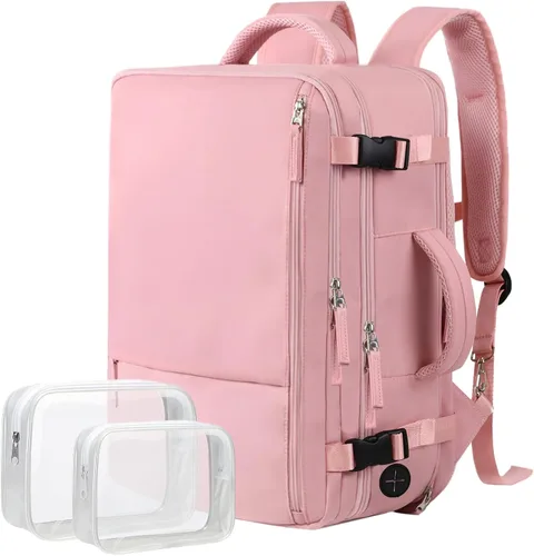 Vista 17 de Hanples Mochila de viaje para mujeres y hombres, mochila grande para artículos personales, mochila para laptop aprobada por la TSA Flight, Beige