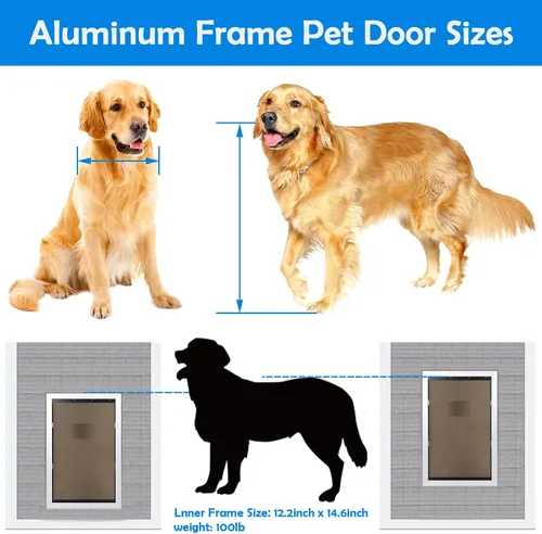 Vista 3 de Puertas extra grandes para perros con marco de aluminio fuerte, cierre automático y solapa duradera para eficiencia energética, panel de cierre