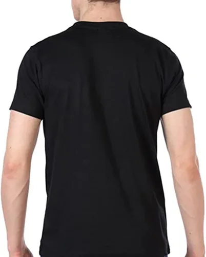 Vista 2 de Camiseta casual de algodón de manga corta con cuello redondo para hombre, Negro