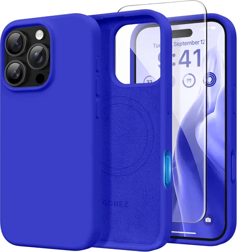 Vista 121 de GONEZ Funda magnética para iPhone 14, compatible con Magsafe, con protector de pantalla + protector de cámara, forro de microfibra antiarañazos