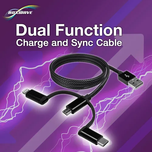 Vista 6 de BoxWave Cable compatible con Chuwi HiPad X - Cable AllCharge 3 en 1 - Negro azabache