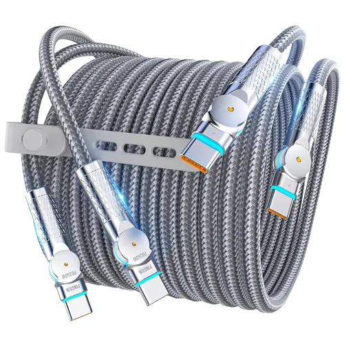 Vista 10 de Cable USB C a USB C de 6.6 pies, 240 W, paquete de 2 cables de carga tipo C trenzados giratorios de 180°, carga rápida para iPhone