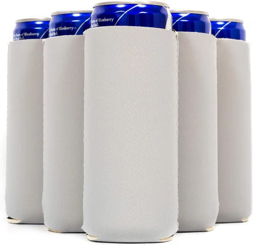 Vista 30 de QualityPerfection Fundas delgadas para enfriar latas, cerveza/energía (paquete de 6) para bebidas en blanco, 12 onzas, alta calidad, 0.157 in