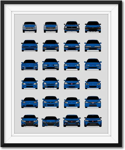 Vista 19 de Custom Car Posters Póster hecho a mano compatible con Honda Evolution Print Wall Art Décor Best Honda Generations - Azul brillante, impresión