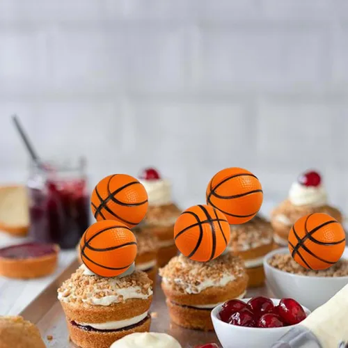 Vista 3 de Rsstarxi Paquete de 12 adornos 3D para cupcakes de baloncesto para decoración de tartas de baloncesto para temática deportiva, baby shower, fiesta