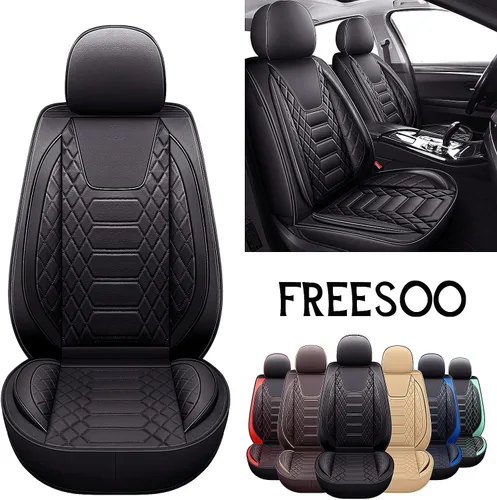 Vista 2 de FREESOO Fundas de asiento delantero de automóvil, 2 unidades, protector de cuero para asiento del conductor, compatible con bolsa de aire, ajuste