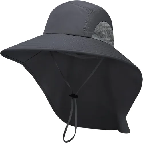 Vista 8 de PFFY Sun Bucket Hats for Men Women UV Protection Sun Hat with Neck Flap Caqui Sólido