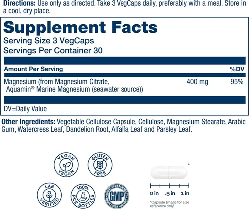 Vista 2 de Solaray Citrato de magnesio 400 mg – Fuerza ósea, recuperación muscular y apoyo a la digestión – Base herbaria – Vegano, verificado en laboratorio