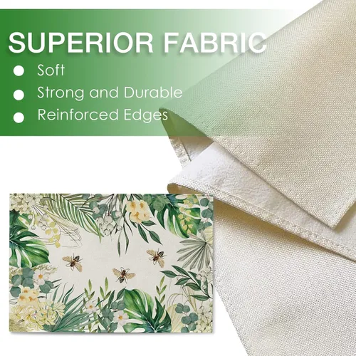 Vista 3 de Seliem Juego de 4 manteles individuales florales con plantas tropicales, primavera y verano, hojas de palma, flor de Monstera, abeja, manteles