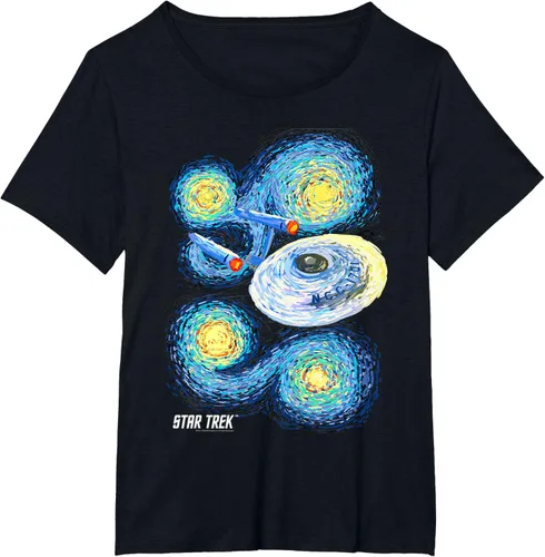Vista 23 de Star Trek Camiseta de pintura de noche estrellada de la serie original, Negro, S