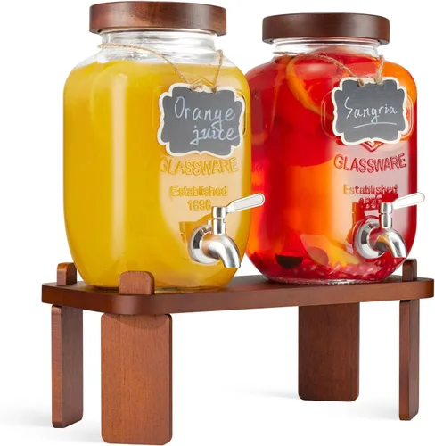 Vista 10 de Dispensador de 1 galón para bebidas en fiestas, dispensador de bebidas de vidrio con soporte, dispensador de agua con espiga de acero inoxidable
