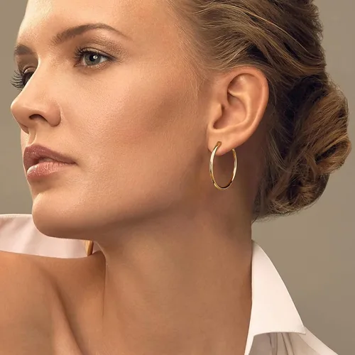 Vista 5 de Aretes de aro de oro para mujer chapados en oro real de 14 quilates con poste de plata de ley 925 Dorado