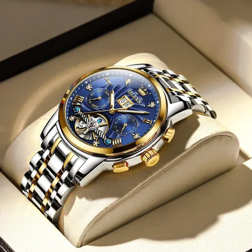 Vista 22 de OLEVS Relojes automáticos para hombre, oro de lujo, vestido de diamantes de cuerda automática, esqueleto mecánico, Tourbillon, reloj de pulsera