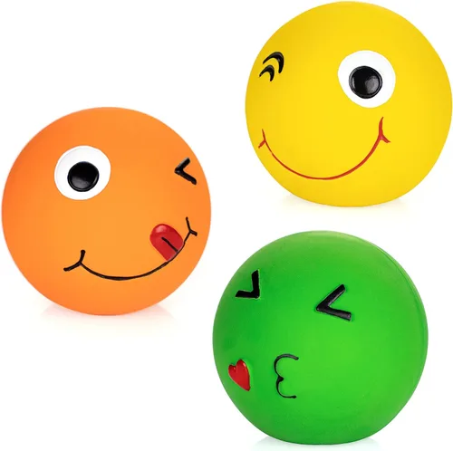 Vista 10 de CHIWAVA Paquete de 4 juguetes chirriantes de látex de 3.2 pulgadas para perros con cara sonriente, juego interactivo para perros pequeños