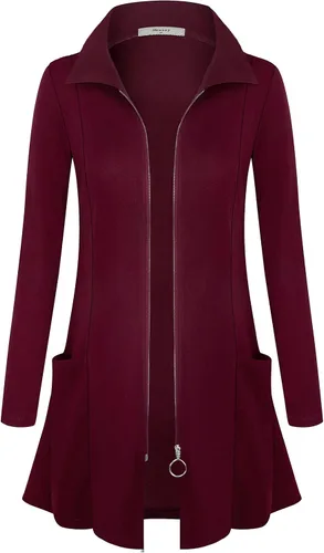 Vista 3 de Miusey Sudadera tipo túnica con cremallera para mujer, cuello y ligera, chaqueta larga