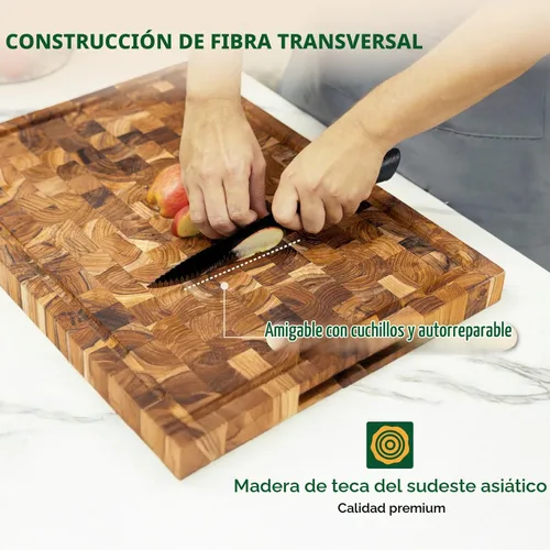Vista 3 de BEEFURNI Tabla de cortar de grano final de madera de teca (S, 16 x 12 x 1.5 pulgadas), tablas de cortar de madera para cocina con ranura para jugo