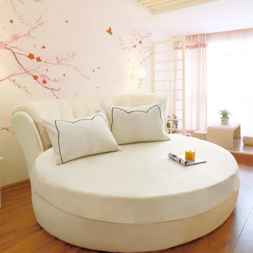 Vista 7 de homozy Cubierta de cama ajustable de cama redonda de color sólido para el hogar del hotel, beige