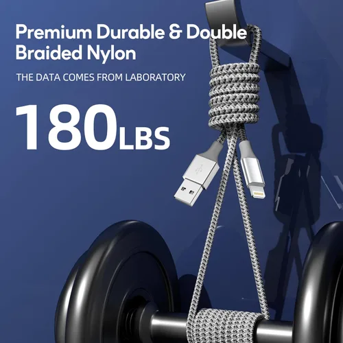 Vista 6 de MenoSupp - Cable de carga para iPhone, 3 unidades, 10 pies, certificado MFi, cable Lightning de nailon trenzado de carga rápida, compatible