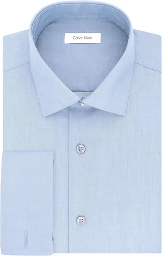 Vista 4 de Calvin Klein Camisa de vestir para hombre, ajuste delgado, sin planchar, espiga francesa