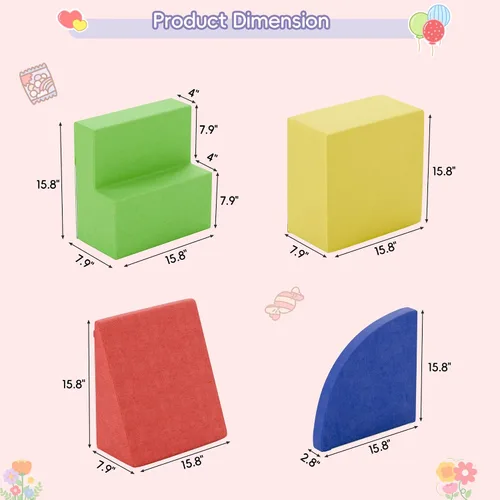 Vista 7 de 4 piezas de bloques de espuma para escalar para niños pequeños, gimnasio de escalada para bebés con espuma de ultra alta densidad para gatear