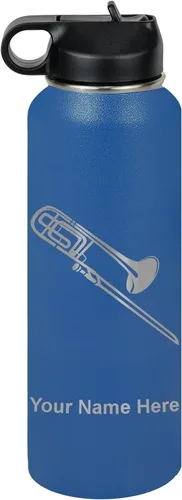 Vista 22 de LaserGram Botella de agua personalizada, trombón, acero inoxidable de doble pared aislada al vacío con popote superior, regalo grabado personalizado