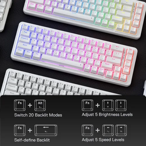 Vista 7 de Redragon K709 Teclado para juegos RGB con junta con cable al 65%, teclado mecánico compacto de intercambio en caliente de 68 teclas con enchufe