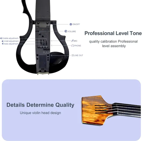 Vista 7 de Violín eléctrico premium de fibra de carbono tamaño completo 4/4, violín eléctrico profesional para adultos, adolescentes, principiantes, kit