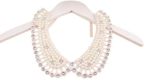 Vista 2 de Blusa desmontable collar falso ahueca hacia fuera perla Rhinestone falso collar gargantilla Peter Pan