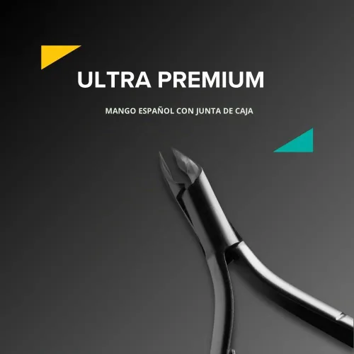 Vista 3 de Rui Smiths Pro Premium - Pinzas de cutícula de acero inoxidable profesionales, mango español, junta de caja redondeada, cromado mate, mandíbula