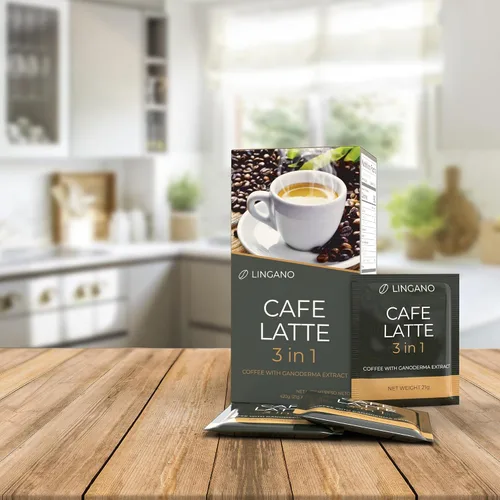 Vista 7 de Lingano Ganoderma Cafe Latte 3 en 1 - Café instantáneo de hongos Reishi - 20 sobres