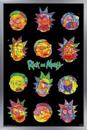 Vista 9 de Trends International Rick And Morty - Póster de pared Vaporwave, 22.4 pulgadas de largo x 14.7 pulgadas, versión enmarcada en madera de granero