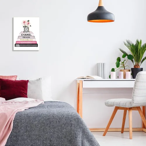 Vista 3 de The Stupell Home Decor Collection Book Stack Fashion Candle Pink Rose
