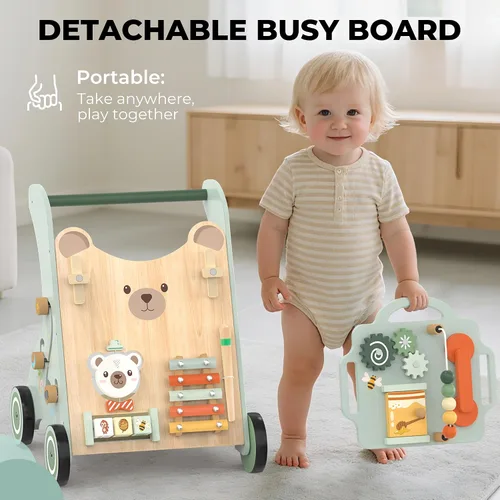 Vista 3 de WOODMAM Andador de madera para bebé, Andador de bebé ajustable para empujar para niños de 1 año, Andador Montessori 10 en 1 para niños y niñas