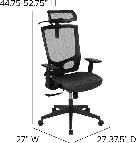 Vista 3 de Flash Furniture Layla - Silla de oficina ergonómica de malla con inclinación sincronizada, reposacabezas ajustable pivote, soporte lumbar, colgador