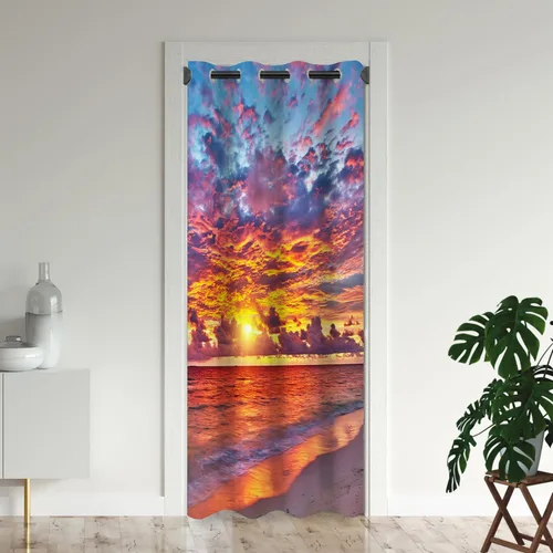 Vista 10 de Cortinas opacas para puerta de playa oceánica para puertas, cortinas opacas hawaianas de verano con palmeras para armario de dormitorio de niños