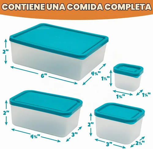 Vista 7 de Contenedores de almuerzo de control de porciones, contenedores reutilizables de preparación de comida, sin BPA, juego de 4 (turquesa)